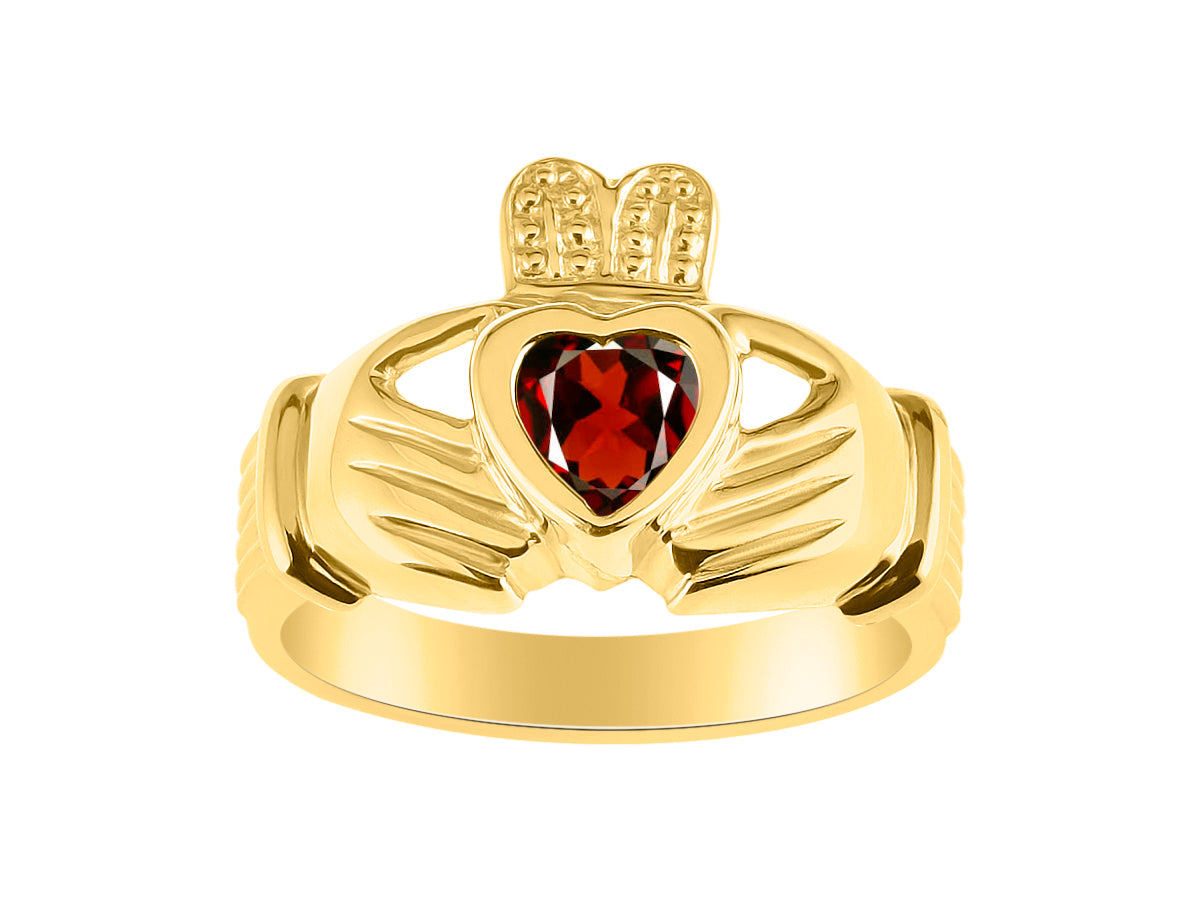 RYLOS 14K Yellow Gold Claddagh Ring Love, Loyalty & Friendship Heart 6MM Gem Irish Wedding Band - Exquisite Birthstone Jewelry for Women & Men - Available in Sizes 5-13