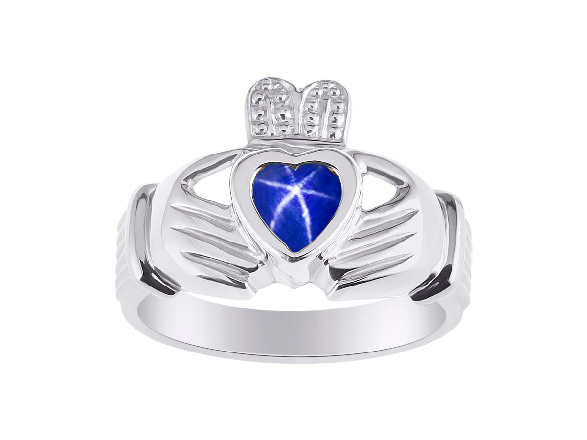 RYLOS 14K White Gold Claddagh Ring Love, Loyalty & Friendship Heart 6MM Gem Irish Wedding Band - Exquisite Birthstone Jewelry for Women & Men - Available in Sizes 5-13