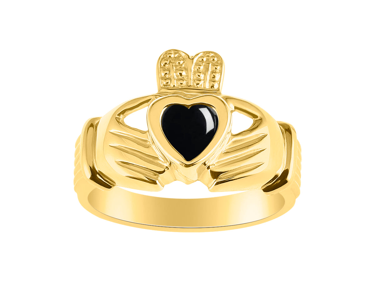 RYLOS 14K Yellow Gold Claddagh Ring Love, Loyalty & Friendship Heart 6MM Gem Irish Wedding Band - Exquisite Birthstone Jewelry for Women & Men - Available in Sizes 5-13