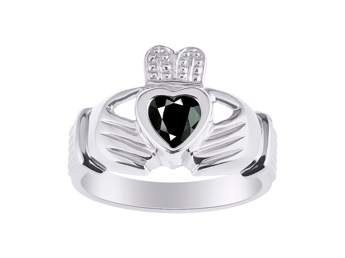 RYLOS 14K White Gold Claddagh Ring Love, Loyalty & Friendship Heart 6MM Gem Irish Wedding Band - Exquisite Birthstone Jewelry for Women & Men - Available in Sizes 5-13