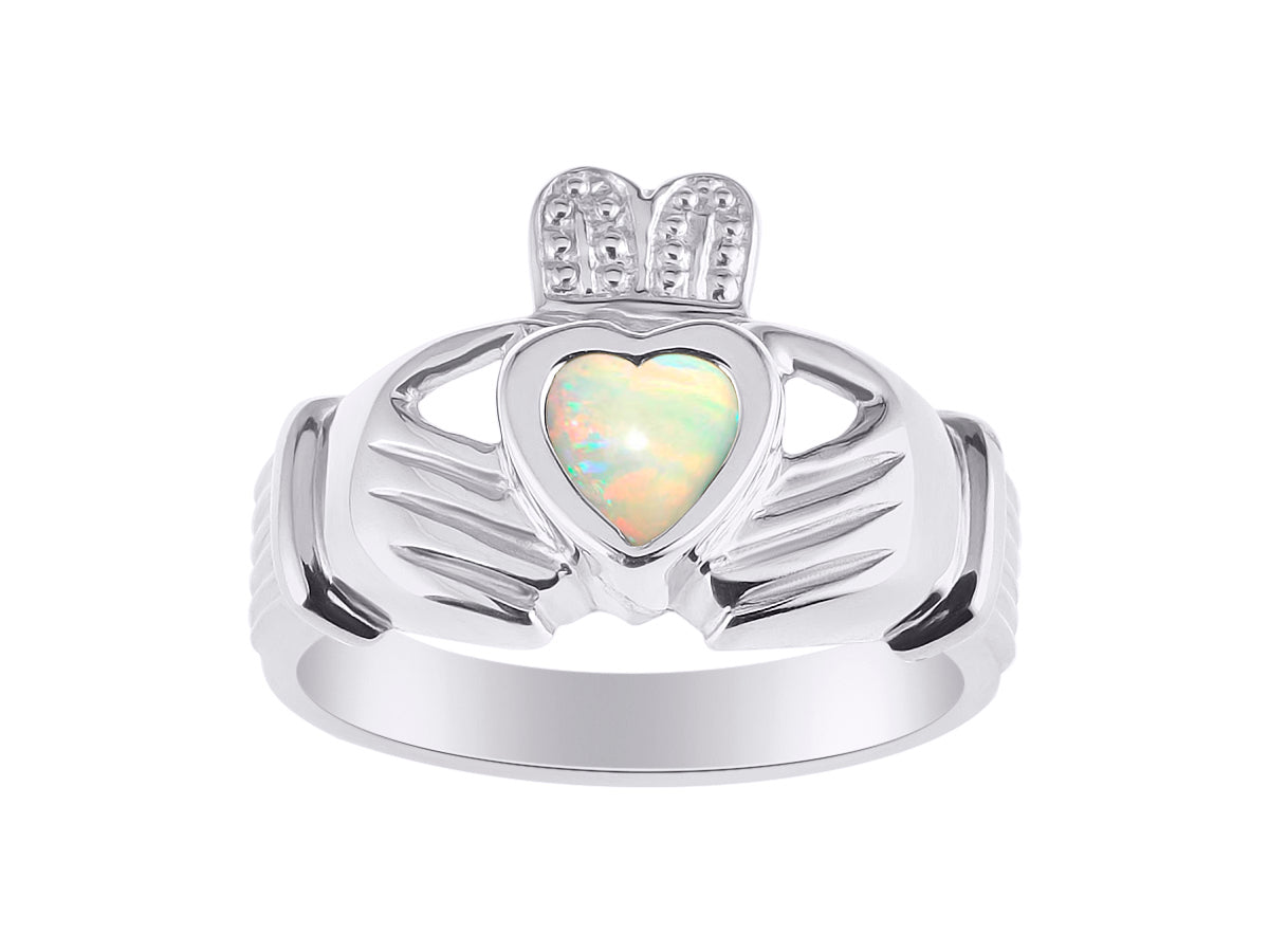 RYLOS 14K White Gold Claddagh Ring Love, Loyalty & Friendship Heart 6MM Gem Irish Wedding Band - Exquisite Birthstone Jewelry for Women & Men - Available in Sizes 5-13