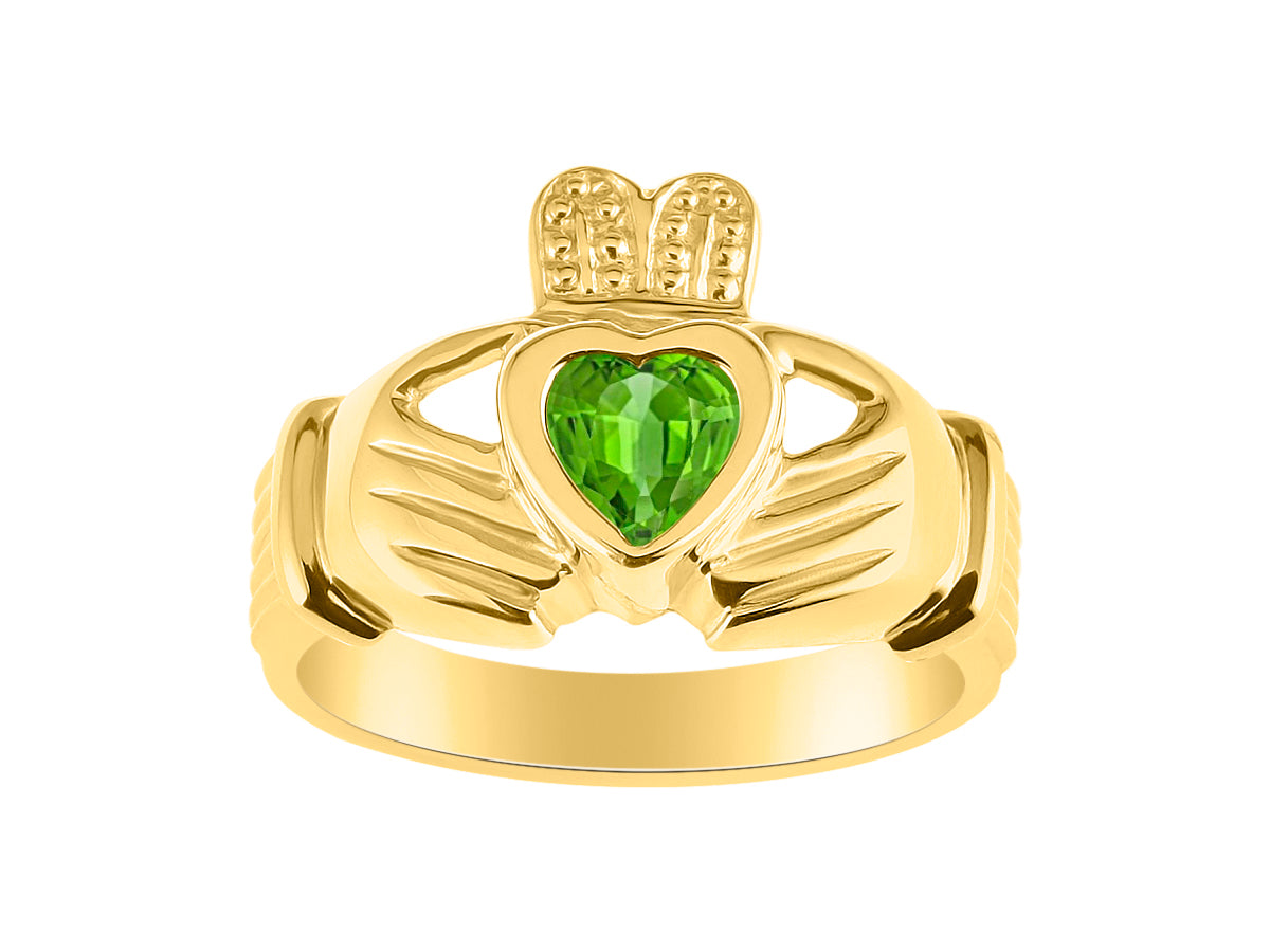 RYLOS Rings 14K Gold Plated Silver Claddah Love, Loyalty & Friendship Heart 6MM Gem Irish Wedding Band Claddagh Rings Birthstone Jewelry for Women Sterling Silver Rings for Women & Men Size 5 - 13