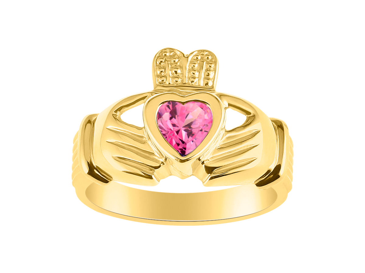 RYLOS Rings 14K Gold Plated Silver Claddah Love, Loyalty & Friendship Heart 6MM Gem Irish Wedding Band Claddagh Rings Birthstone Jewelry for Women Sterling Silver Rings for Women & Men Size 5 - 13