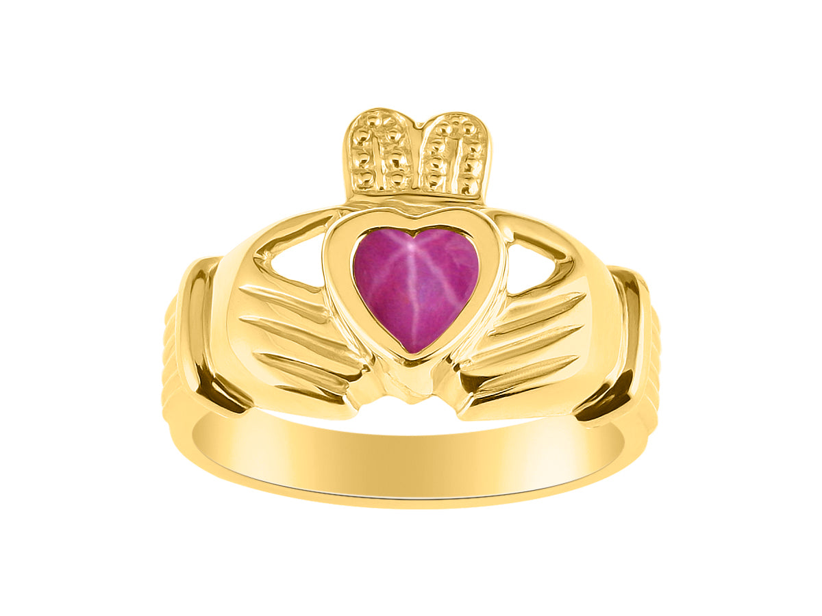 RYLOS Rings 14K Gold Plated Silver Claddah Love, Loyalty & Friendship Heart 6MM Gem Irish Wedding Band Claddagh Rings Birthstone Jewelry for Women Sterling Silver Rings for Women & Men Size 5 - 13