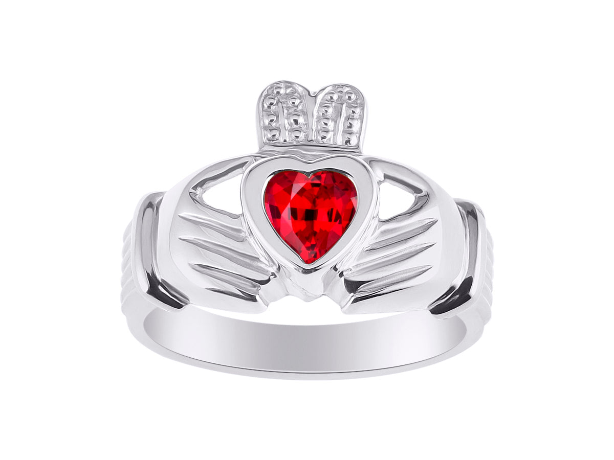 RYLOS 14K White Gold Claddagh Ring Love, Loyalty & Friendship Heart 6MM Gem Irish Wedding Band - Exquisite Birthstone Jewelry for Women & Men - Available in Sizes 5-13