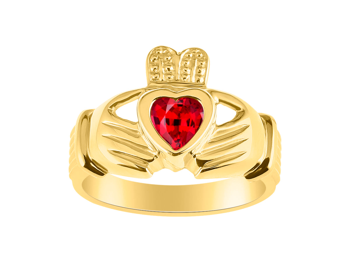 RYLOS 14K Yellow Gold Claddagh Ring Love, Loyalty & Friendship Heart 6MM Gem Irish Wedding Band - Exquisite Birthstone Jewelry for Women & Men - Available in Sizes 5-13