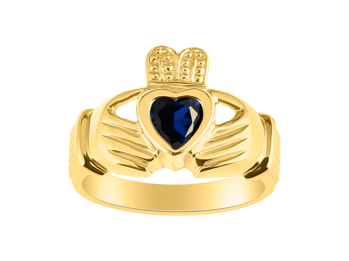 RYLOS Rings 14K Gold Plated Silver Claddah Love, Loyalty & Friendship Heart 6MM Gem Irish Wedding Band Claddagh Rings Birthstone Jewelry for Women Sterling Silver Rings for Women & Men Size 5 - 13
