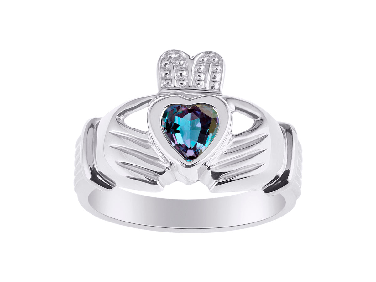 RYLOS Rings Sterling Silver Claddah Love, Loyalty & Friendship Heart 6MM Gem Irish Wedding Band Claddagh Rings Birthstone Jewelry for Women Sterling Silver Rings for Women & Men Size 5 - 13