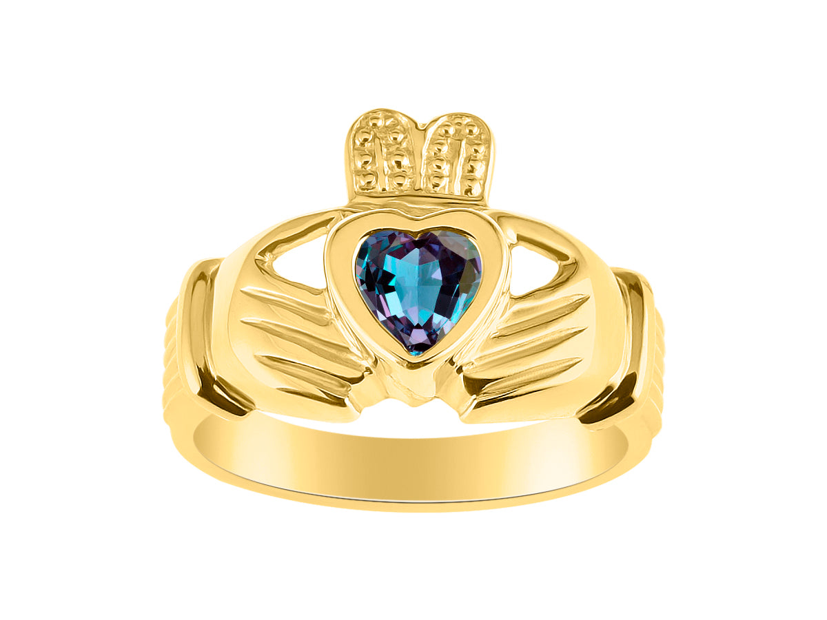 RYLOS 14K Yellow Gold Claddagh Ring Love, Loyalty & Friendship Heart 6MM Gem Irish Wedding Band - Exquisite Birthstone Jewelry for Women & Men - Available in Sizes 5-13