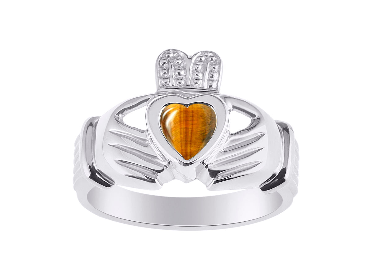 RYLOS 14K White Gold Claddagh Ring Love, Loyalty & Friendship Heart 6MM Gem Irish Wedding Band - Exquisite Birthstone Jewelry for Women & Men - Available in Sizes 5-13