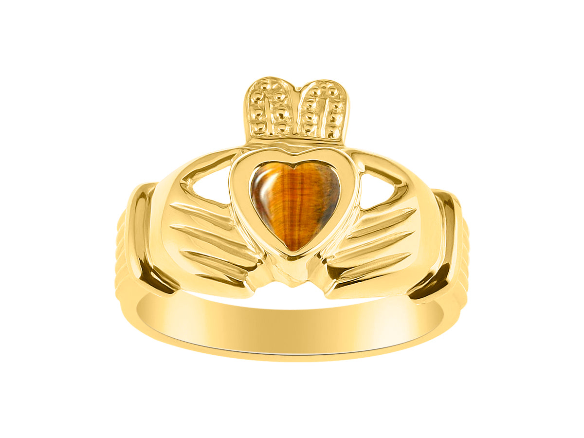 RYLOS Rings 14K Gold Plated Silver Claddah Love, Loyalty & Friendship Heart 6MM Gem Irish Wedding Band Claddagh Rings Birthstone Jewelry for Women Sterling Silver Rings for Women & Men Size 5 - 13