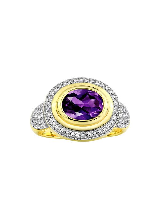 RYLOS Classic Ring with 9X7MM Oval Gemstone & Diamonds Radiant Color Stone Jewelry for Women in Yellow Gold Plated Silver Available in Sizes 5-13