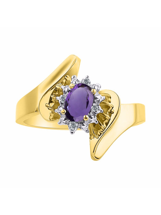 Rylos Floral Designer Ring with 6X4MM Oval Gemstone & Sparkling Diamonds in Yellow Gold Plated Silver- Birthstone Jewelry for Women - Available in Sizes 5 to 10 Embrace Elegance!