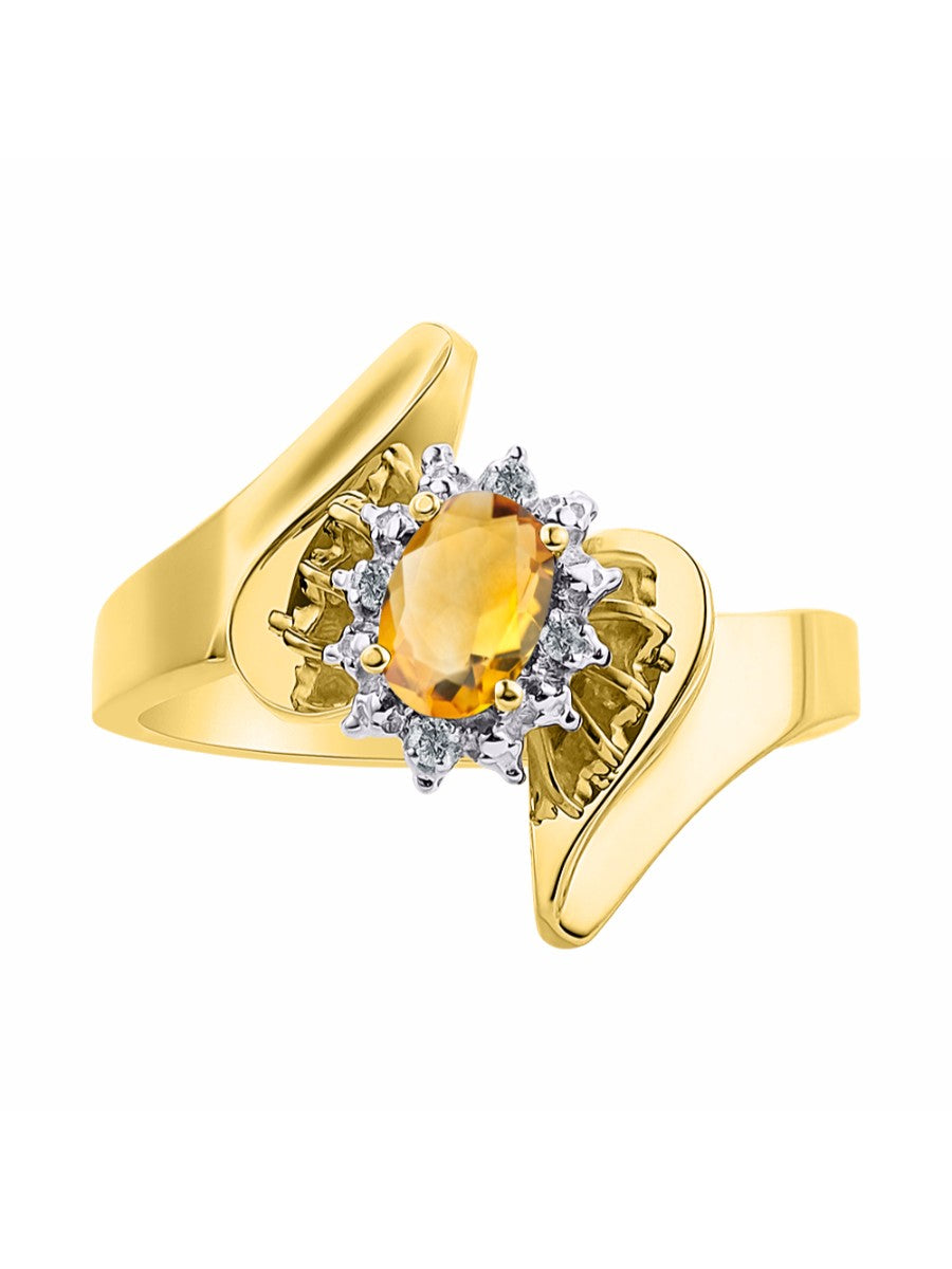 Rylos Floral Designer Ring with 6X4MM Oval Gemstone & Sparkling Diamonds in Yellow Gold Plated Silver- Birthstone Jewelry for Women - Available in Sizes 5 to 10 Embrace Elegance!