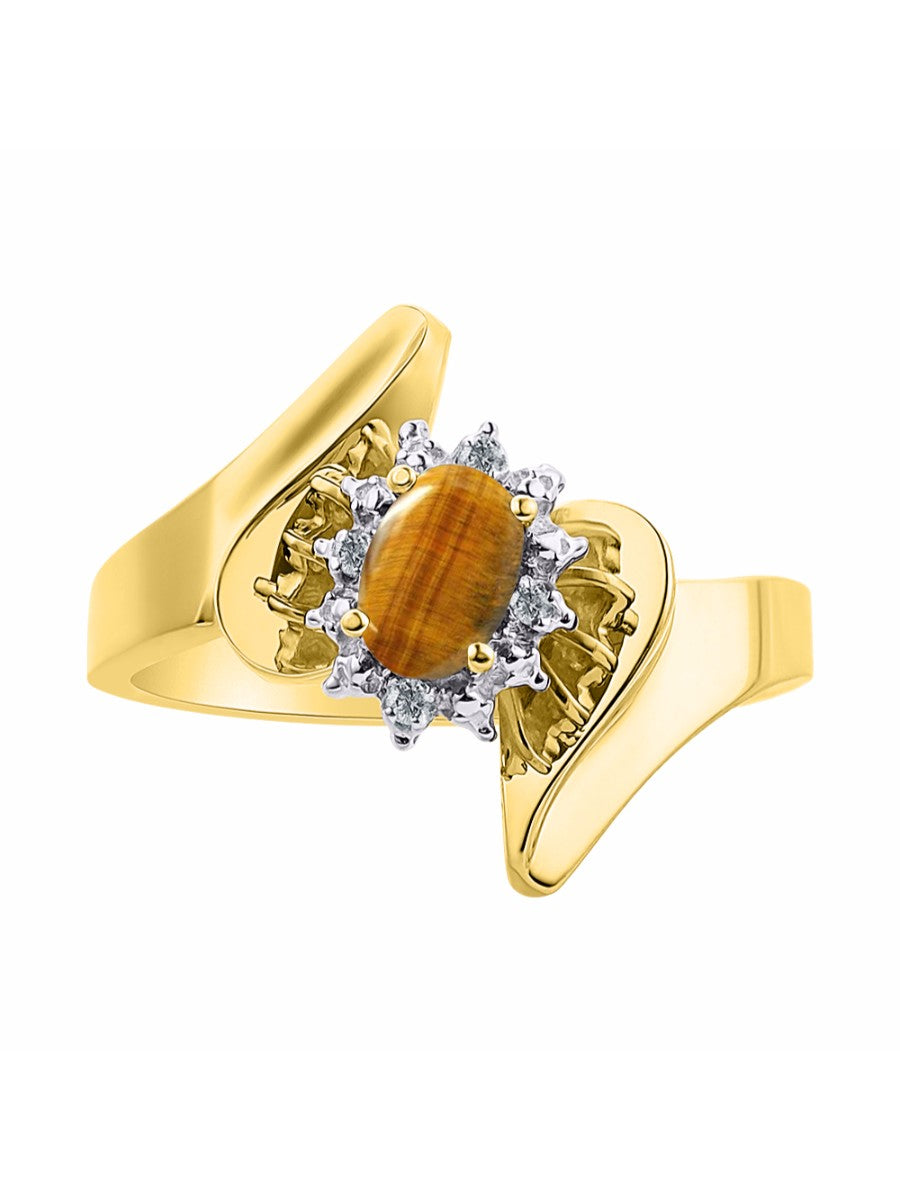 Rylos Floral Designer Ring with 6X4MM Oval Gemstone & Sparkling Diamonds in Yellow Gold Plated Silver- Birthstone Jewelry for Women - Available in Sizes 5 to 10 Embrace Elegance!