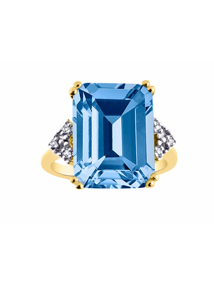 RYLOS Rings for Women 14K Gold Plated Silver Designer 16X12MM Emerald Cut Gemstone & Diamond Ring Jewelry Sizes 5-13