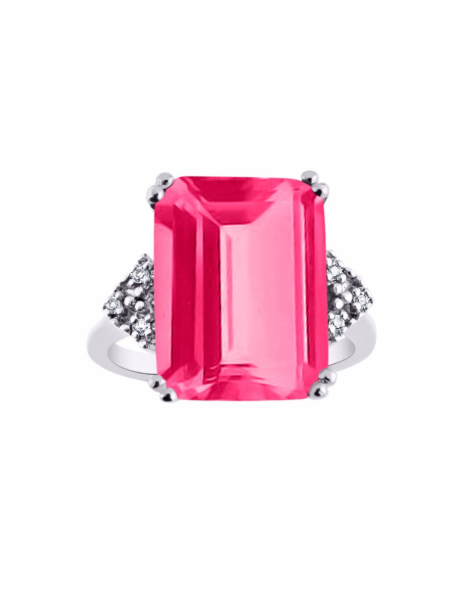 RYLOS Rings for Women 14K White Gold Designer 16X12MM Emerald Cut Gemstone & Diamond Ring Color Stone Jewelry Size 5-13