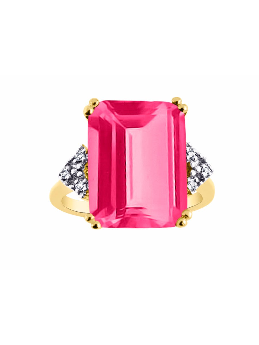 RYLOS Rings for Women 14K Gold Plated Silver Designer 16X12MM Emerald Cut Gemstone & Diamond Ring Jewelry Sizes 5-13