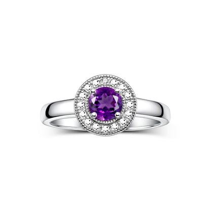 RYLOS  Halo Ring with Round 4MM Gemstone & Diamonds Elegant Birthstone Jewelry for Women in Sterling Silver Available in Sizes 5-8