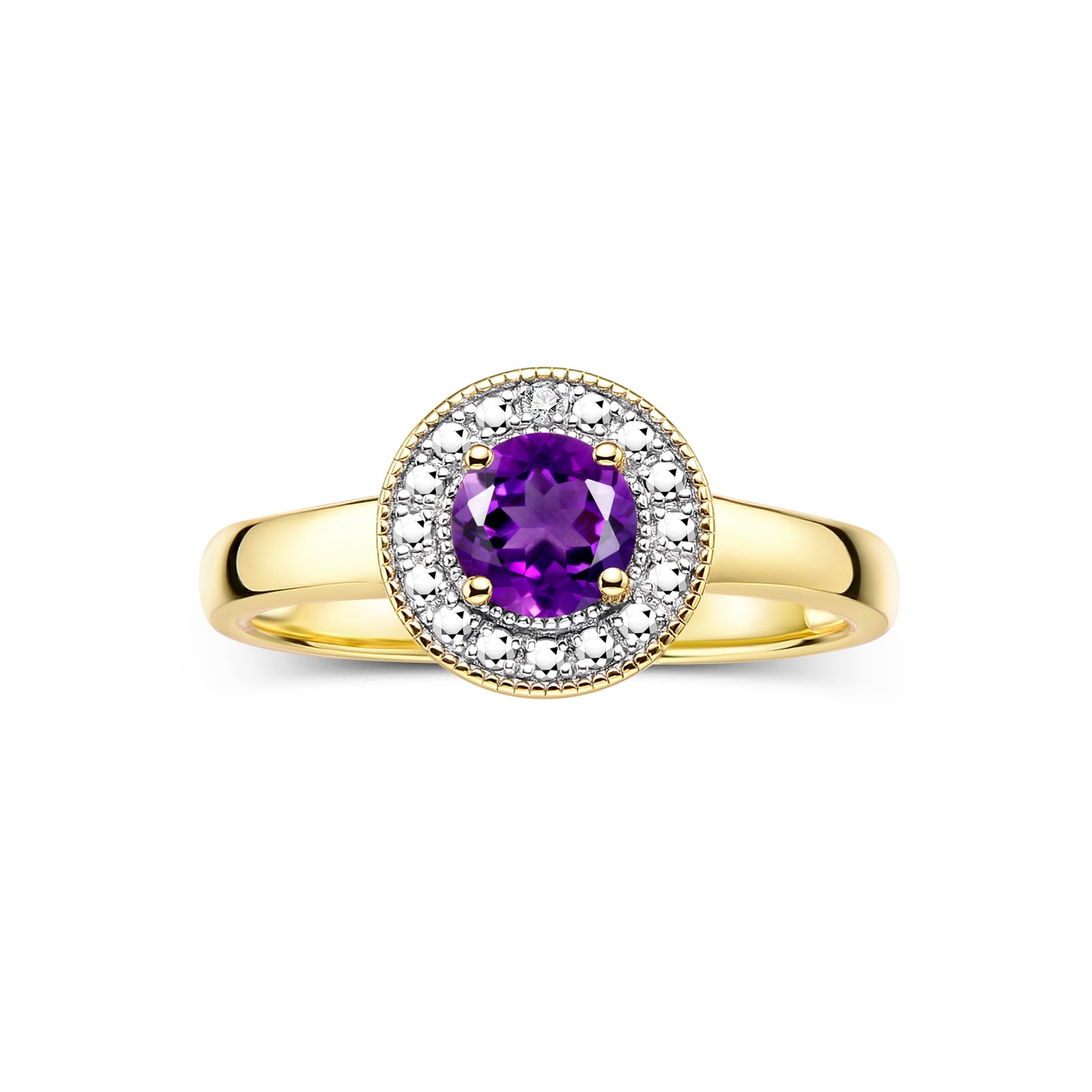 RYLOS 14K Yellow Gold Halo Ring with Round 4MM Gemstone & Diamonds Exquisite Color Stone Birthstone Jewelry for Women Available in Sizes 5-8