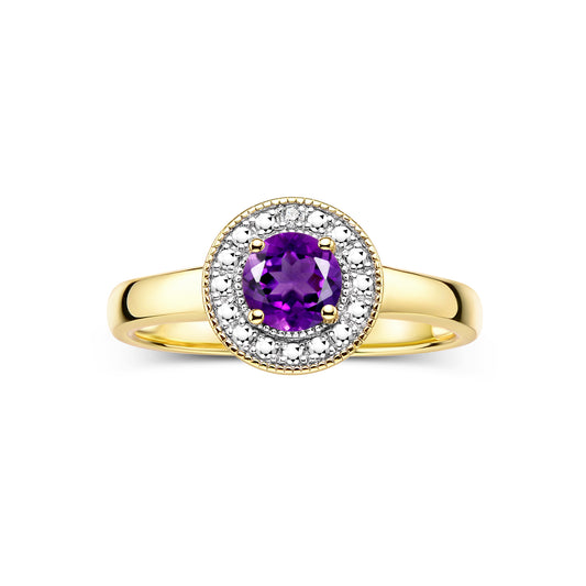 RYLOS 14K Yellow Gold Halo Ring with Round 4MM Gemstone & Diamonds Exquisite Color Stone Birthstone Jewelry for Women Available in Sizes 5-8