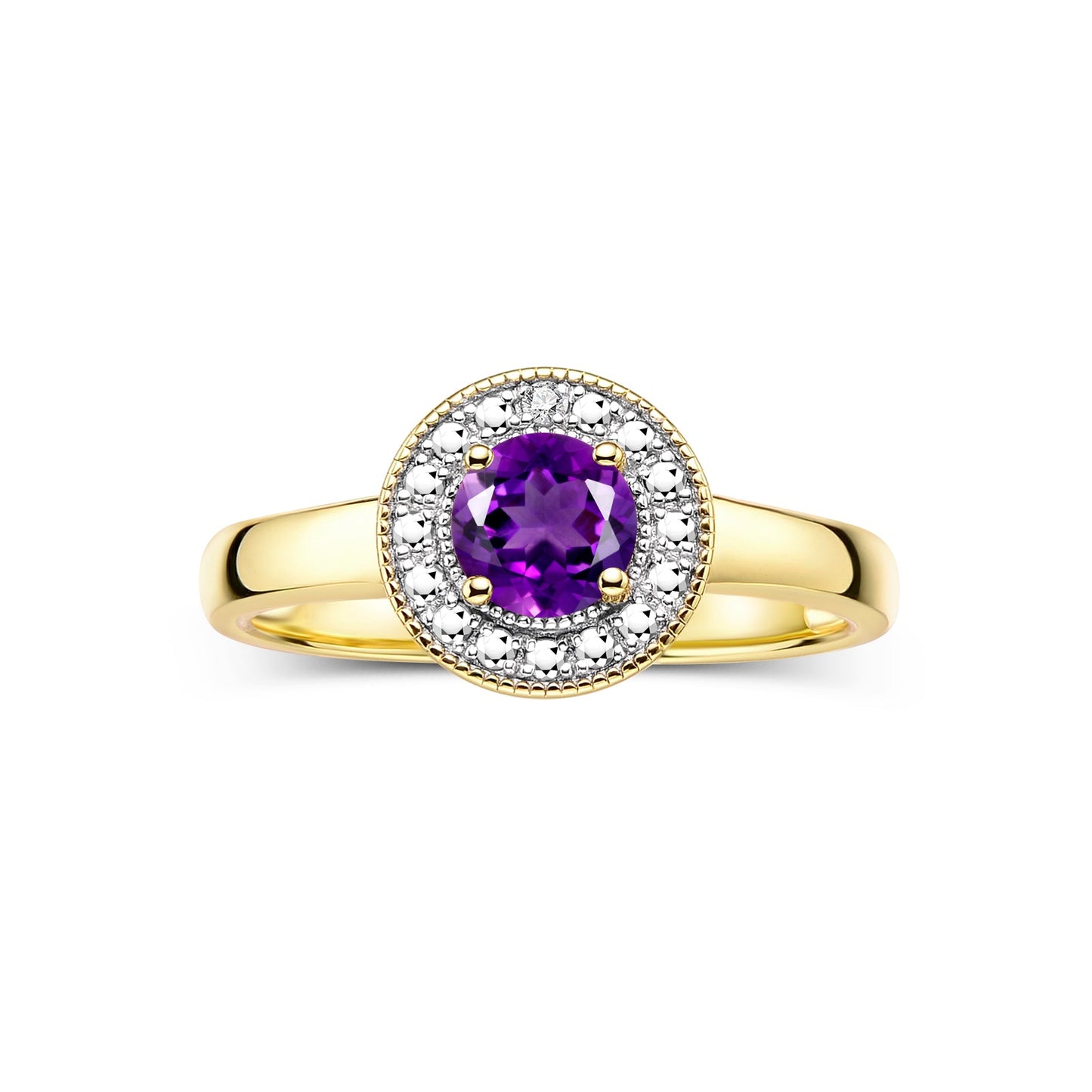 RYLOS  Halo Ring with Round 4MM Gemstone & Diamonds Elegant Birthstone Jewelry for Women in Yellow Gold Plated Silver Available in Sizes 5-10