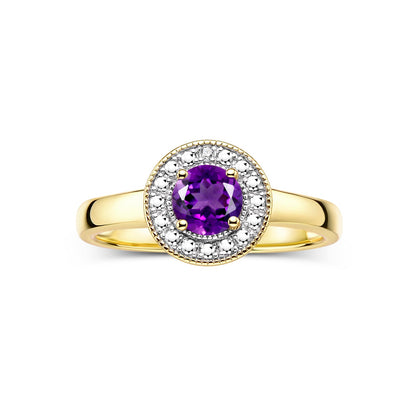 RYLOS  Halo Ring with Round 4MM Gemstone & Diamonds Elegant Birthstone Jewelry for Women in Yellow Gold Plated Silver Available in Sizes 5-10