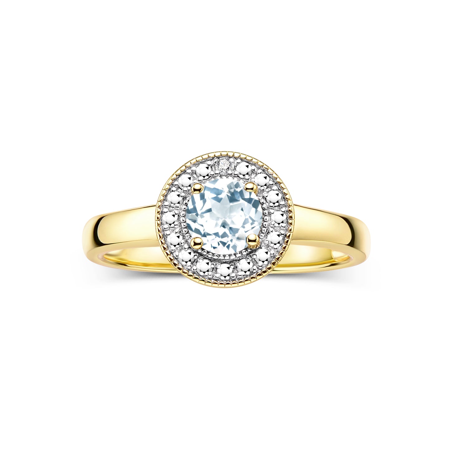 RYLOS 14K Yellow Gold Halo Ring with Round 4MM Gemstone & Diamonds Exquisite Color Stone Birthstone Jewelry for Women Available in Sizes 5-8