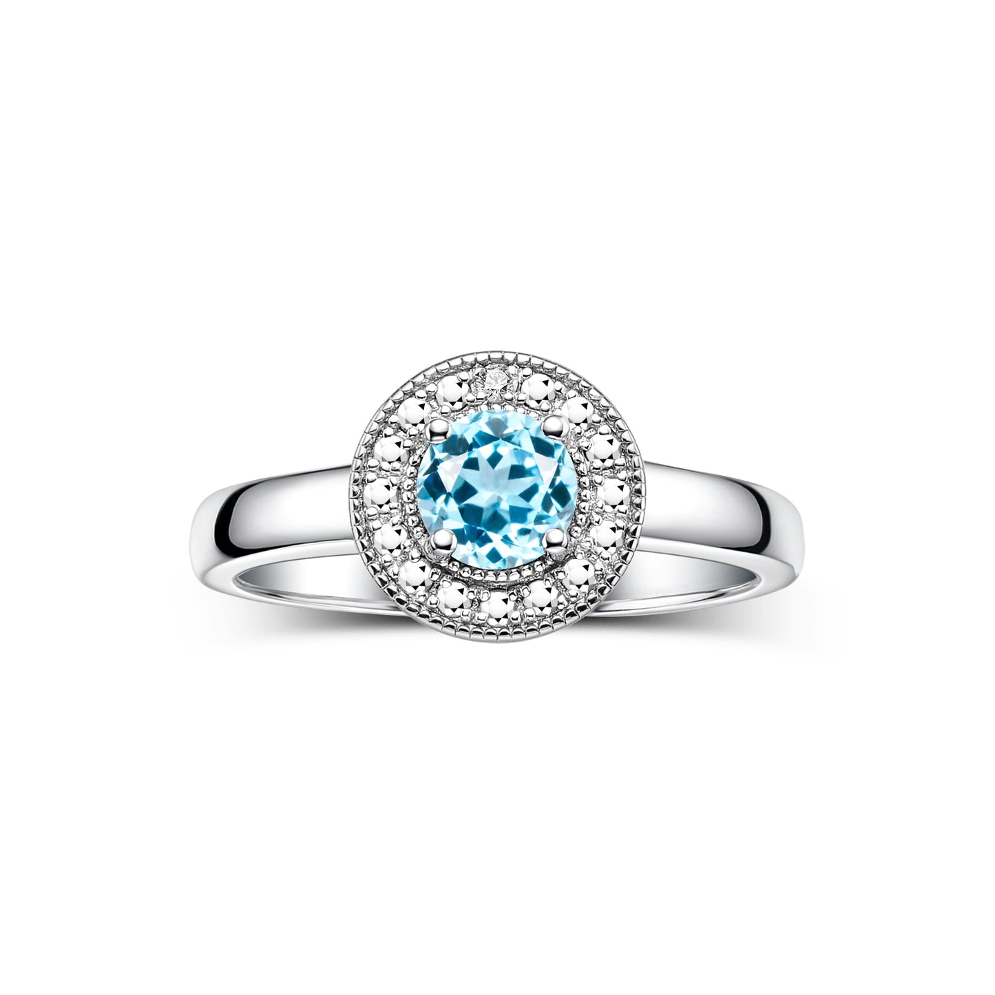 RYLOS  Halo Ring with Round 4MM Gemstone & Diamonds Elegant Birthstone Jewelry for Women in Sterling Silver Available in Sizes 5-8