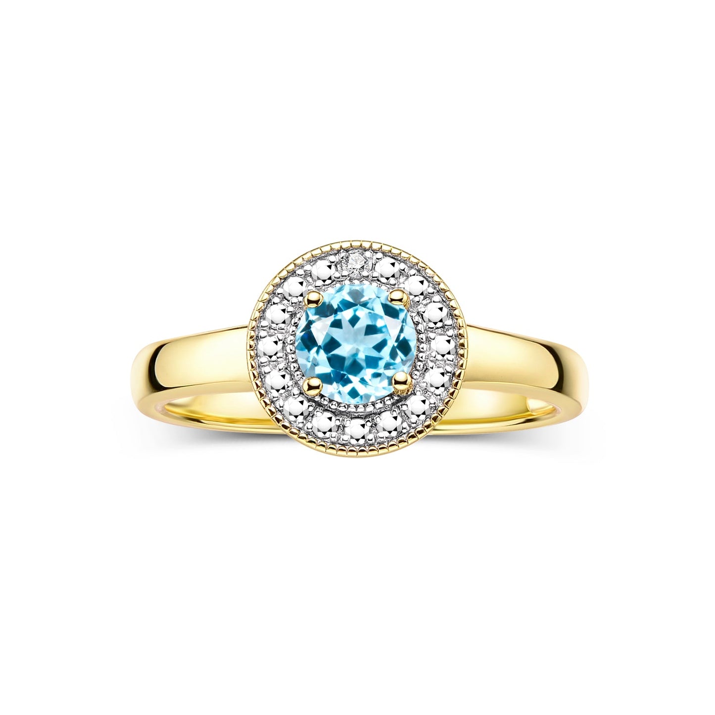 RYLOS  Halo Ring with Round 4MM Gemstone & Diamonds Elegant Birthstone Jewelry for Women in Yellow Gold Plated Silver Available in Sizes 5-10