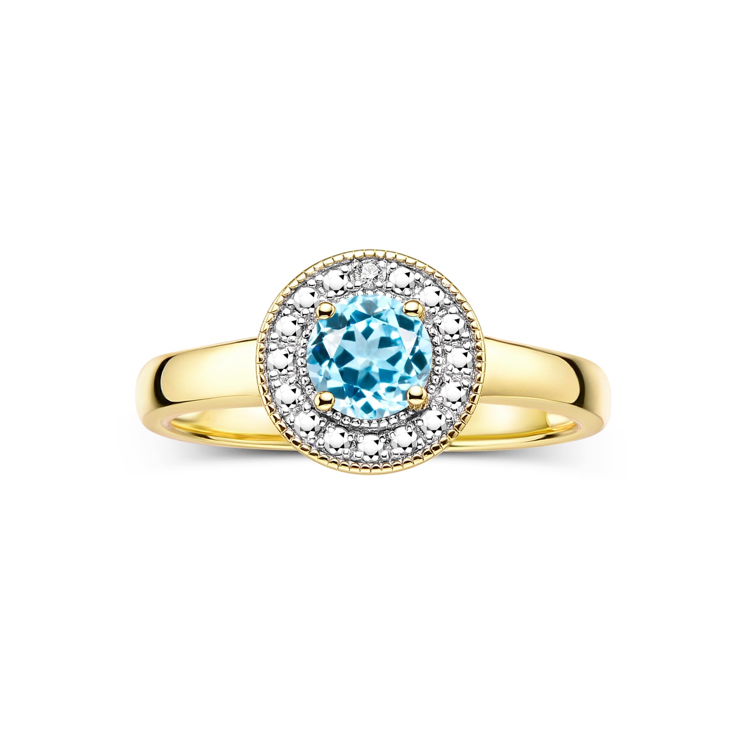 RYLOS 14K Yellow Gold Halo Ring with Round 4MM Gemstone & Diamonds Exquisite Color Stone Birthstone Jewelry for Women Available in Sizes 5-8