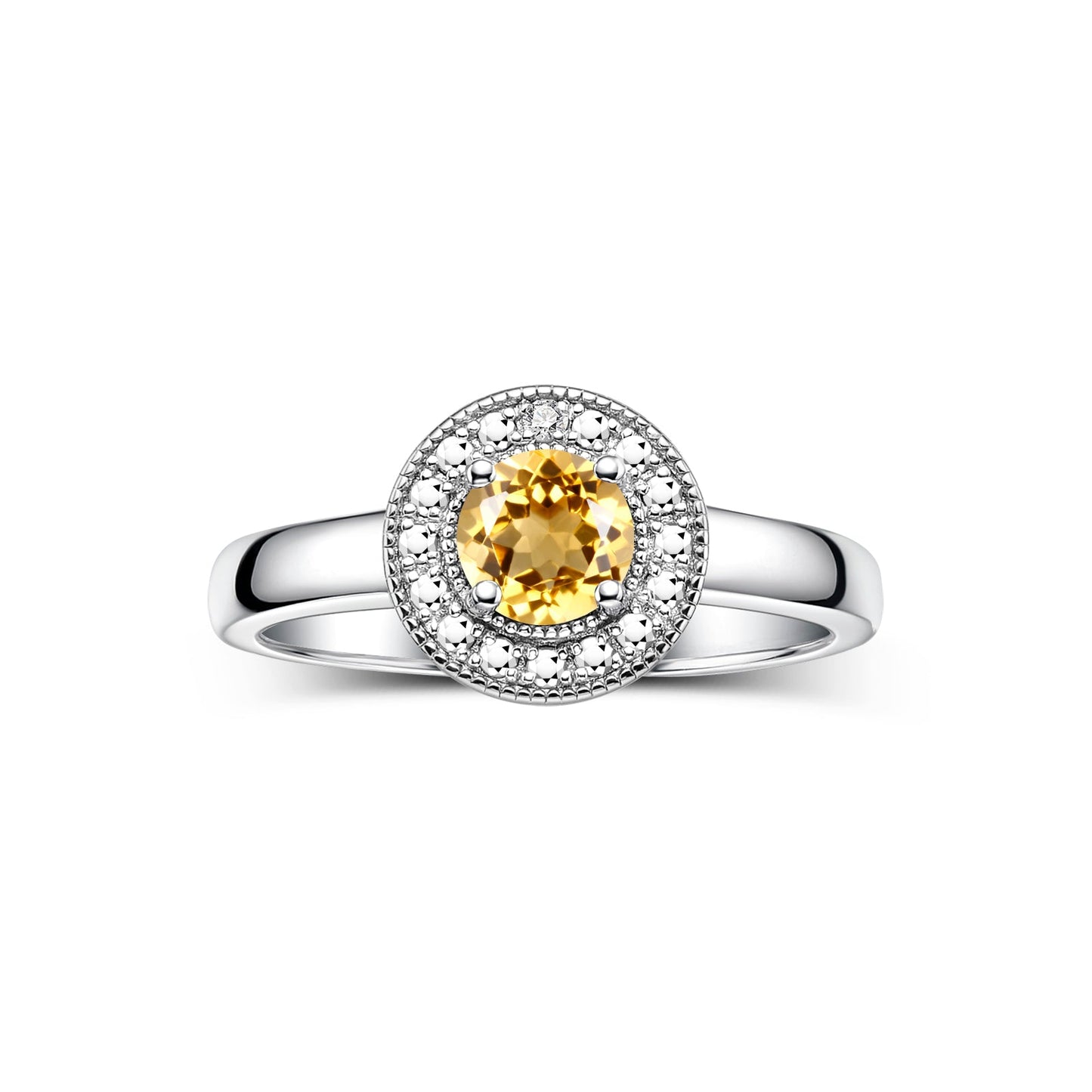 RYLOS 14K White Gold Halo Ring with Round 4MM Gemstone & Diamonds Exquisite Color Stone Birthstone Jewelry for Women Available in Sizes 5-10