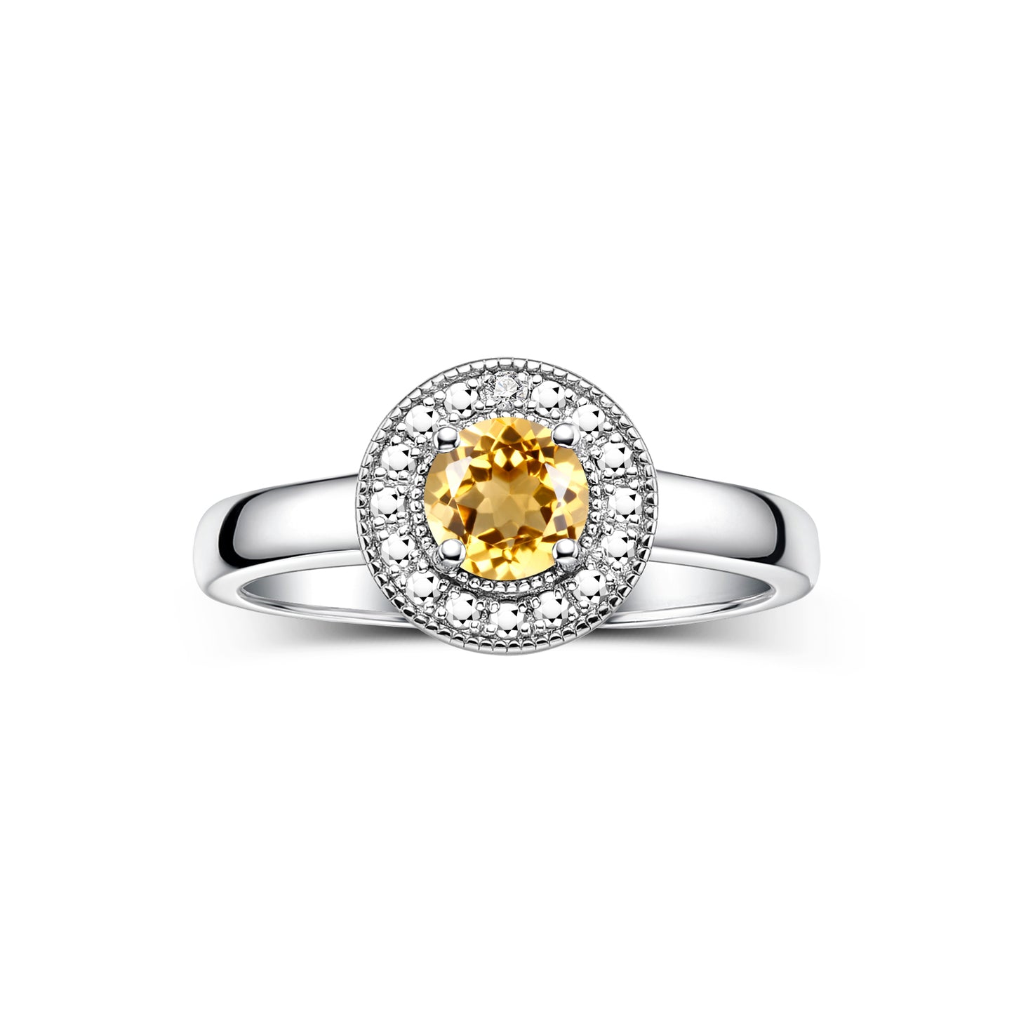 RYLOS  Halo Ring with Round 4MM Gemstone & Diamonds Elegant Birthstone Jewelry for Women in Sterling Silver Available in Sizes 5-8