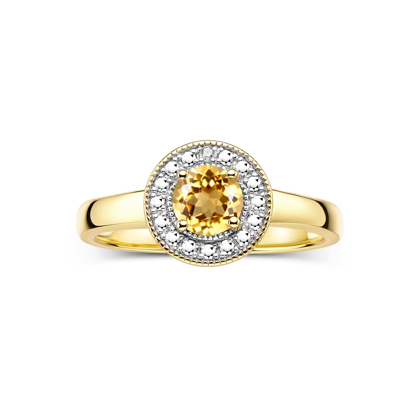RYLOS  Halo Ring with Round 4MM Gemstone & Diamonds Elegant Birthstone Jewelry for Women in Yellow Gold Plated Silver Available in Sizes 5-10