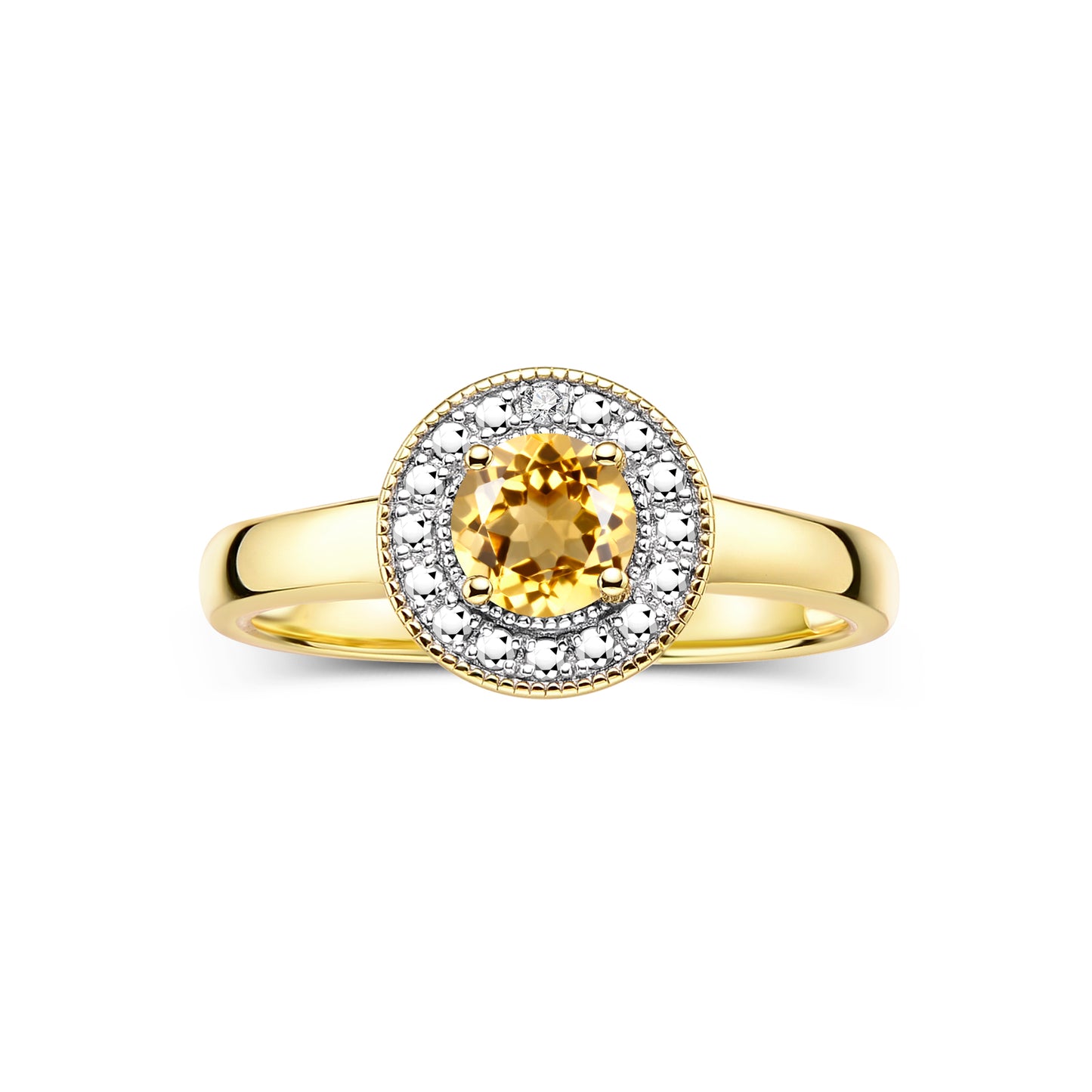RYLOS 14K Yellow Gold Halo Ring with Round 4MM Gemstone & Diamonds Exquisite Color Stone Birthstone Jewelry for Women Available in Sizes 5-8