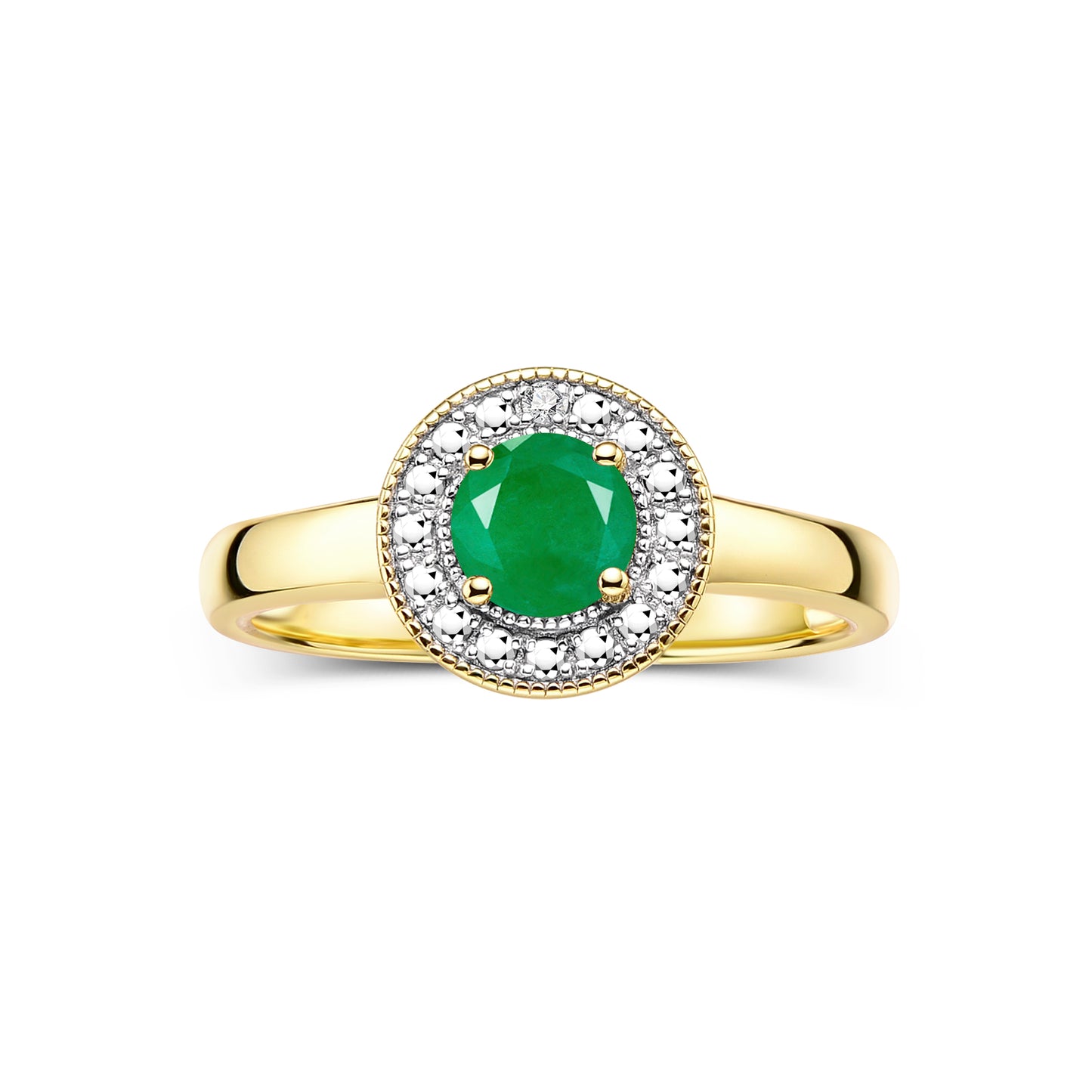 RYLOS 14K Yellow Gold Halo Ring with Round 4MM Gemstone & Diamonds Exquisite Color Stone Birthstone Jewelry for Women Available in Sizes 5-8