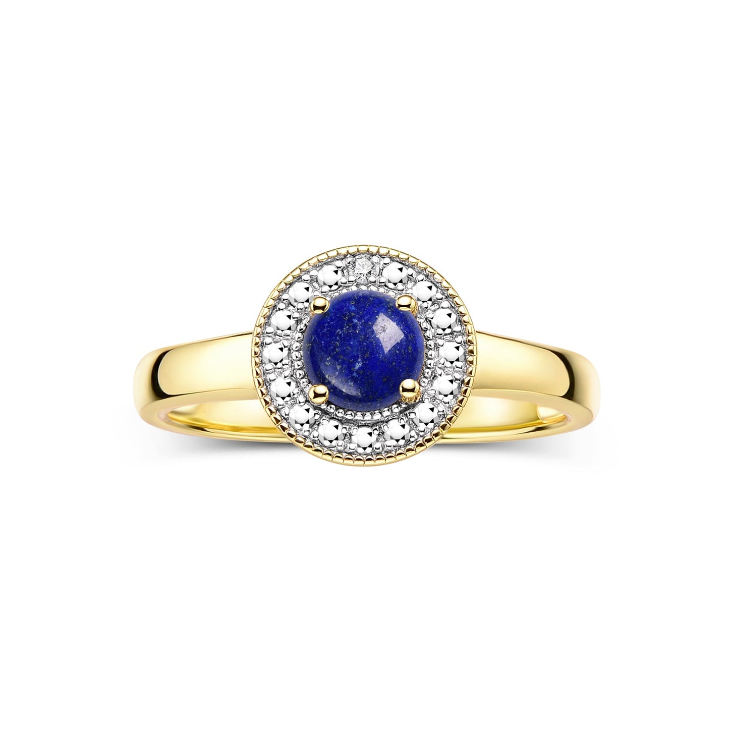 RYLOS  Halo Ring with Round 4MM Gemstone & Diamonds Elegant Birthstone Jewelry for Women in Yellow Gold Plated Silver Available in Sizes 5-10