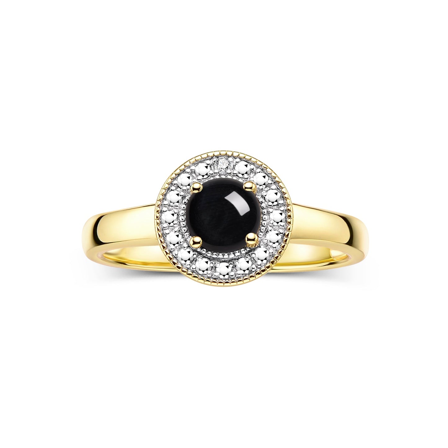 RYLOS  Halo Ring with Round 4MM Gemstone & Diamonds Elegant Birthstone Jewelry for Women in Yellow Gold Plated Silver Available in Sizes 5-10