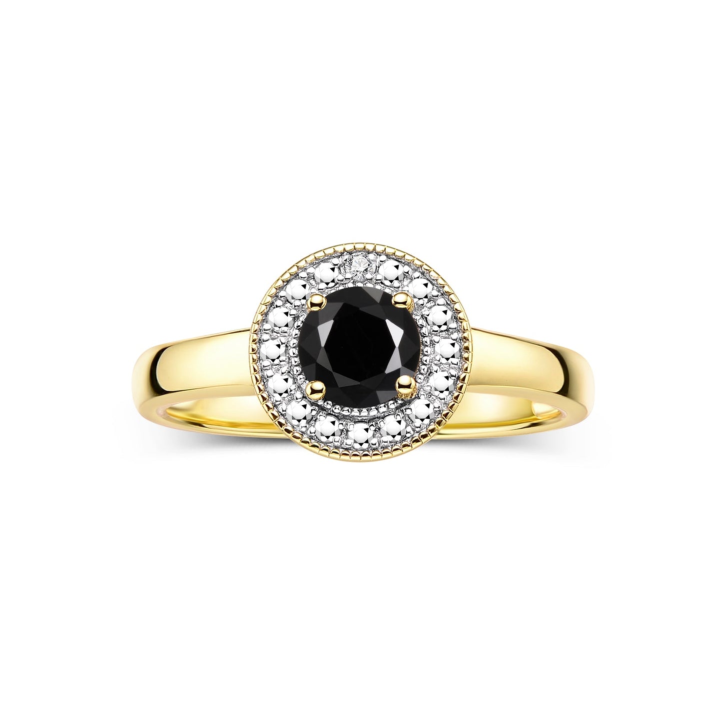 RYLOS  Halo Ring with Round 4MM Gemstone & Diamonds Elegant Birthstone Jewelry for Women in Yellow Gold Plated Silver Available in Sizes 5-10