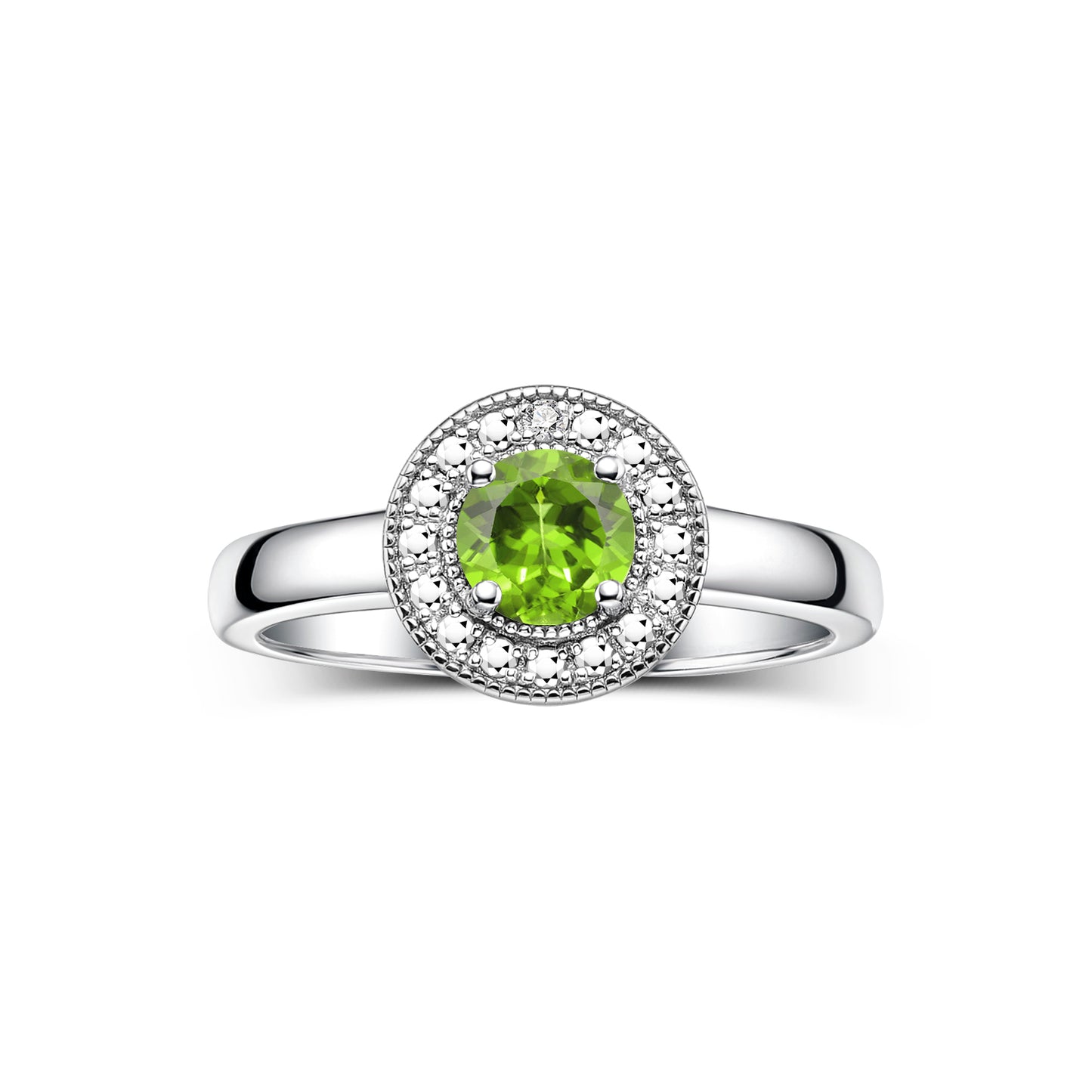 RYLOS  Halo Ring with Round 4MM Gemstone & Diamonds Elegant Birthstone Jewelry for Women in Sterling Silver Available in Sizes 5-8