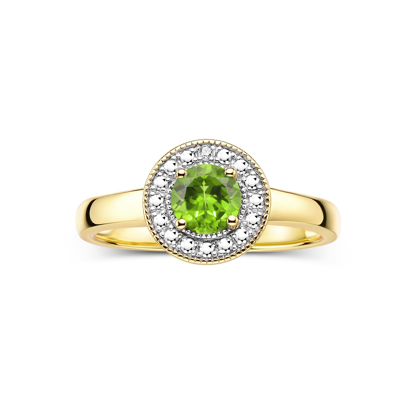 RYLOS  Halo Ring with Round 4MM Gemstone & Diamonds Elegant Birthstone Jewelry for Women in Yellow Gold Plated Silver Available in Sizes 5-10