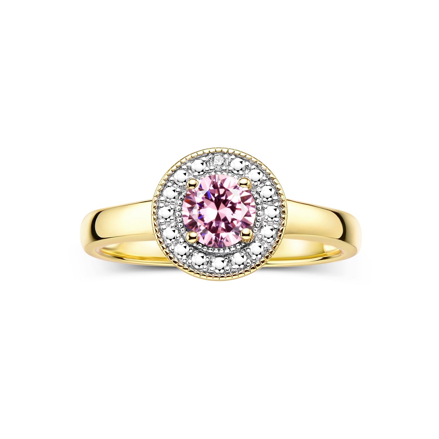 RYLOS  Halo Ring with Round 4MM Gemstone & Diamonds Elegant Birthstone Jewelry for Women in Yellow Gold Plated Silver Available in Sizes 5-10