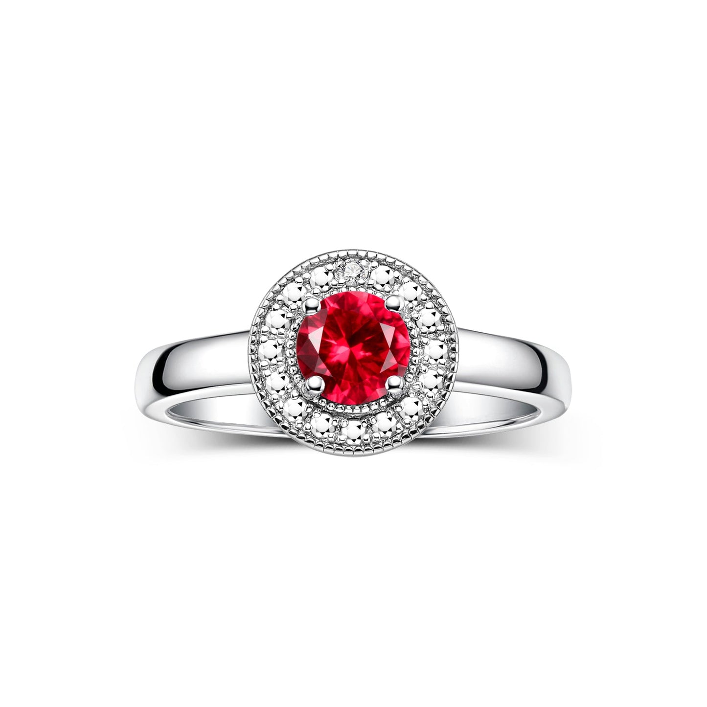 RYLOS 14K White Gold Halo Ring with Round 4MM Gemstone & Diamonds Exquisite Color Stone Birthstone Jewelry for Women Available in Sizes 5-10