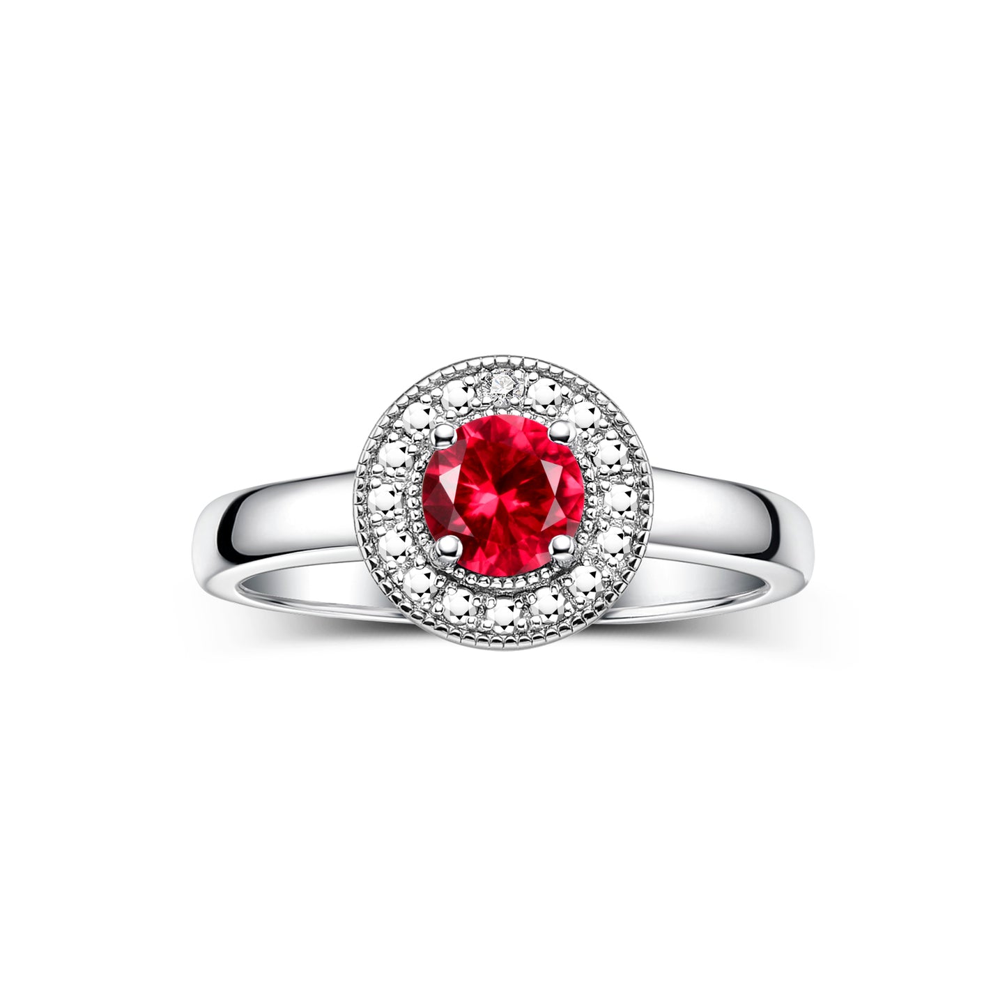 RYLOS  Halo Ring with Round 4MM Gemstone & Diamonds Elegant Birthstone Jewelry for Women in Sterling Silver Available in Sizes 5-8