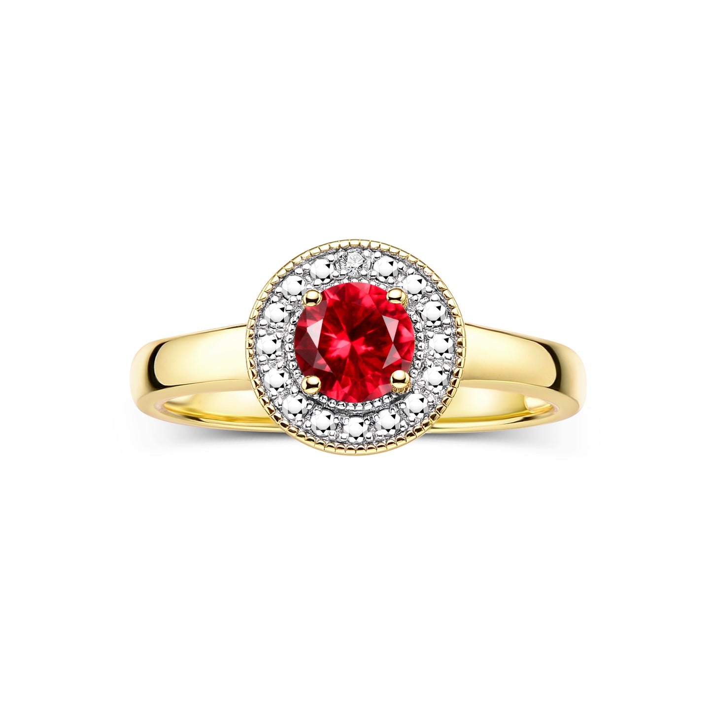 RYLOS 14K Yellow Gold Halo Ring with Round 4MM Gemstone & Diamonds Exquisite Color Stone Birthstone Jewelry for Women Available in Sizes 5-8