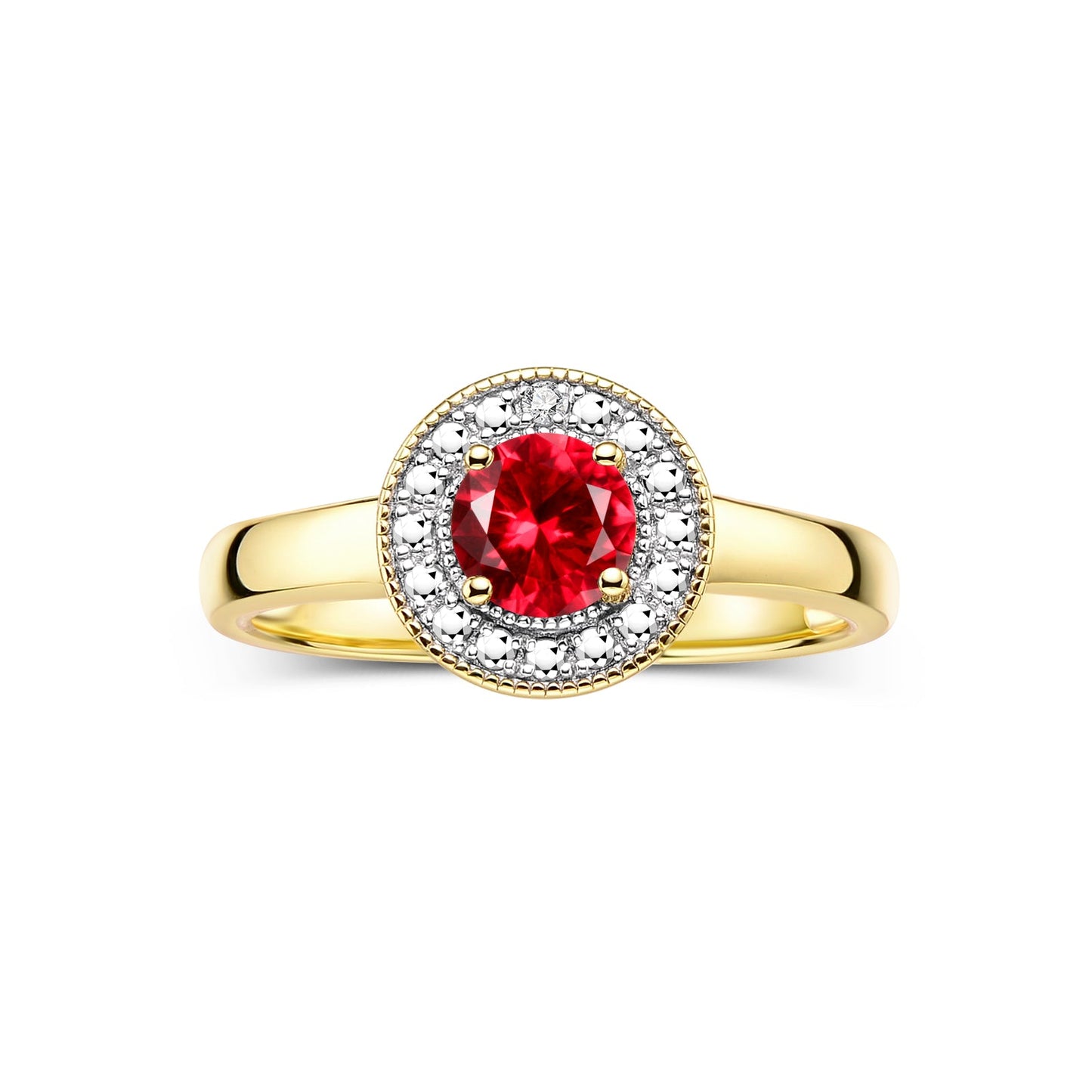 RYLOS  Halo Ring with Round 4MM Gemstone & Diamonds Elegant Birthstone Jewelry for Women in Yellow Gold Plated Silver Available in Sizes 5-10
