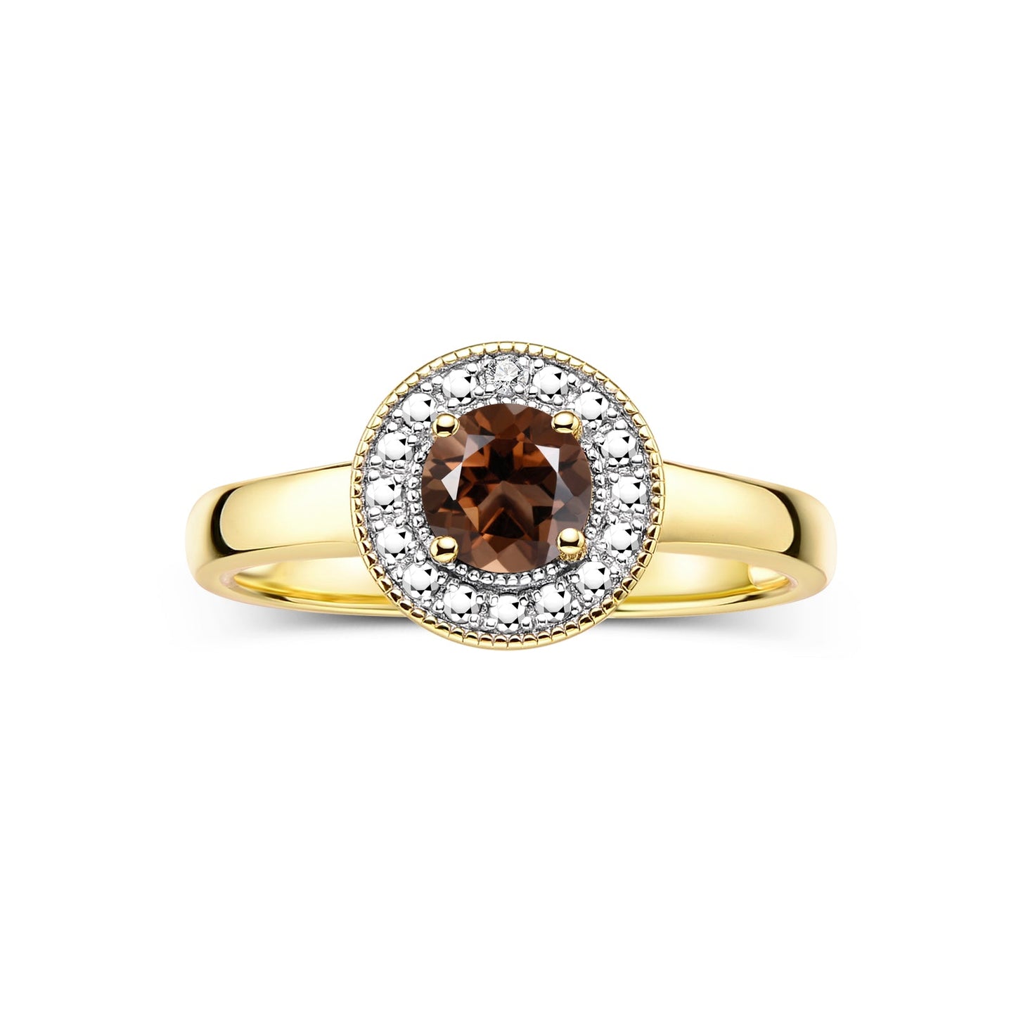 RYLOS  Halo Ring with Round 4MM Gemstone & Diamonds Elegant Birthstone Jewelry for Women in Yellow Gold Plated Silver Available in Sizes 5-10