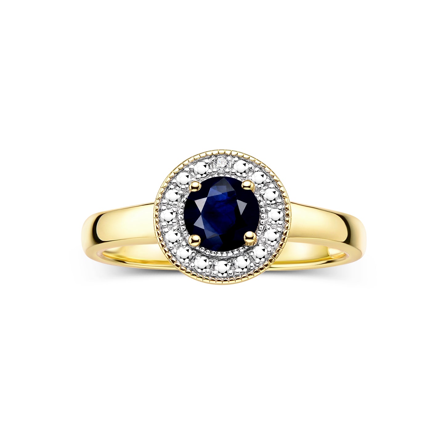 RYLOS 14K Yellow Gold Halo Ring with Round 4MM Gemstone & Diamonds Exquisite Color Stone Birthstone Jewelry for Women Available in Sizes 5-8