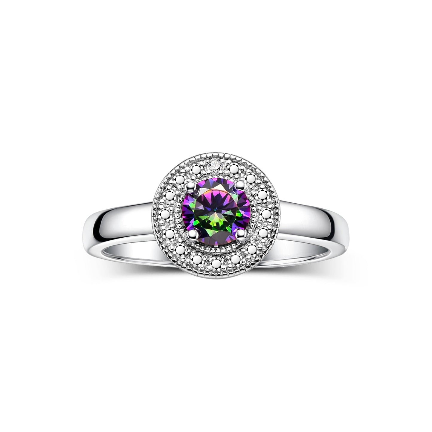 RYLOS 14K White Gold Halo Ring with Round 4MM Gemstone & Diamonds Exquisite Color Stone Birthstone Jewelry for Women Available in Sizes 5-10