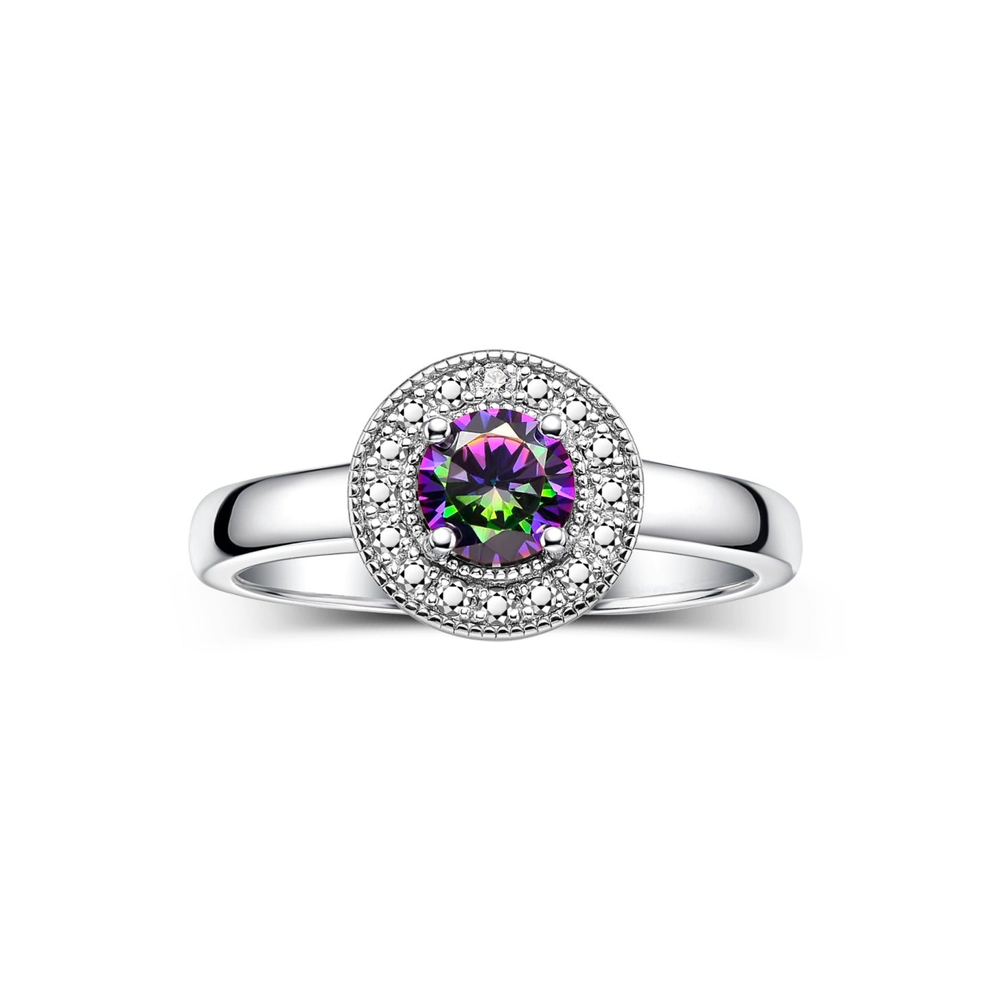 RYLOS  Halo Ring with Round 4MM Gemstone & Diamonds Elegant Birthstone Jewelry for Women in Sterling Silver Available in Sizes 5-8